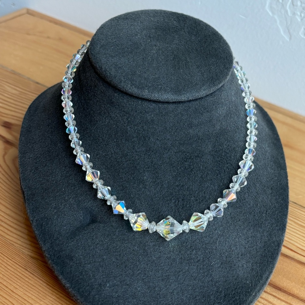 Vintage Aurora Borealis crystal faceted bead necklace choker
